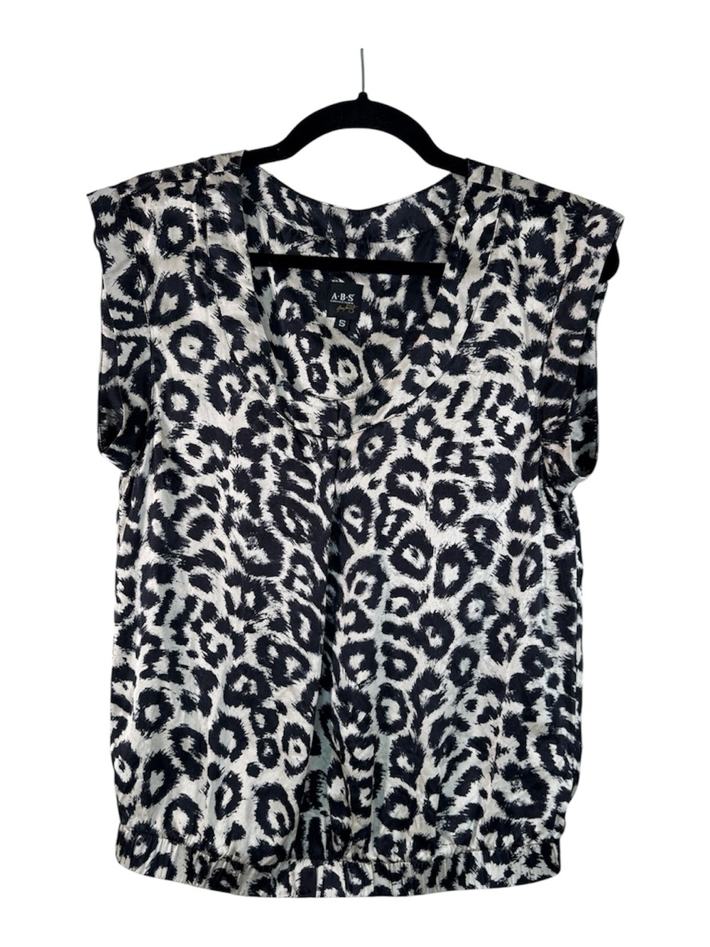 ABS Collection Animal Print Silk Blouse Womens S Classic Leopard Cap Sleeve
